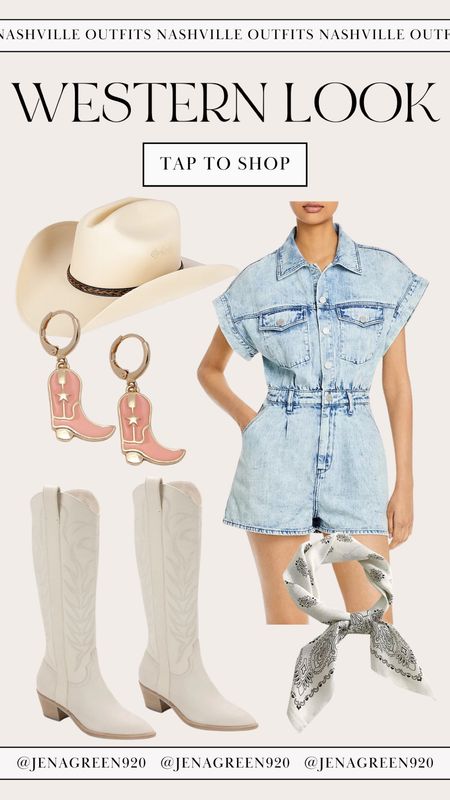 Nashville Outfits | Denim Romper | Country Concert | Western Outfits | Western Boots | Cowgirl Hat 

#LTKSeasonal #LTKunder100 #LTKstyletip