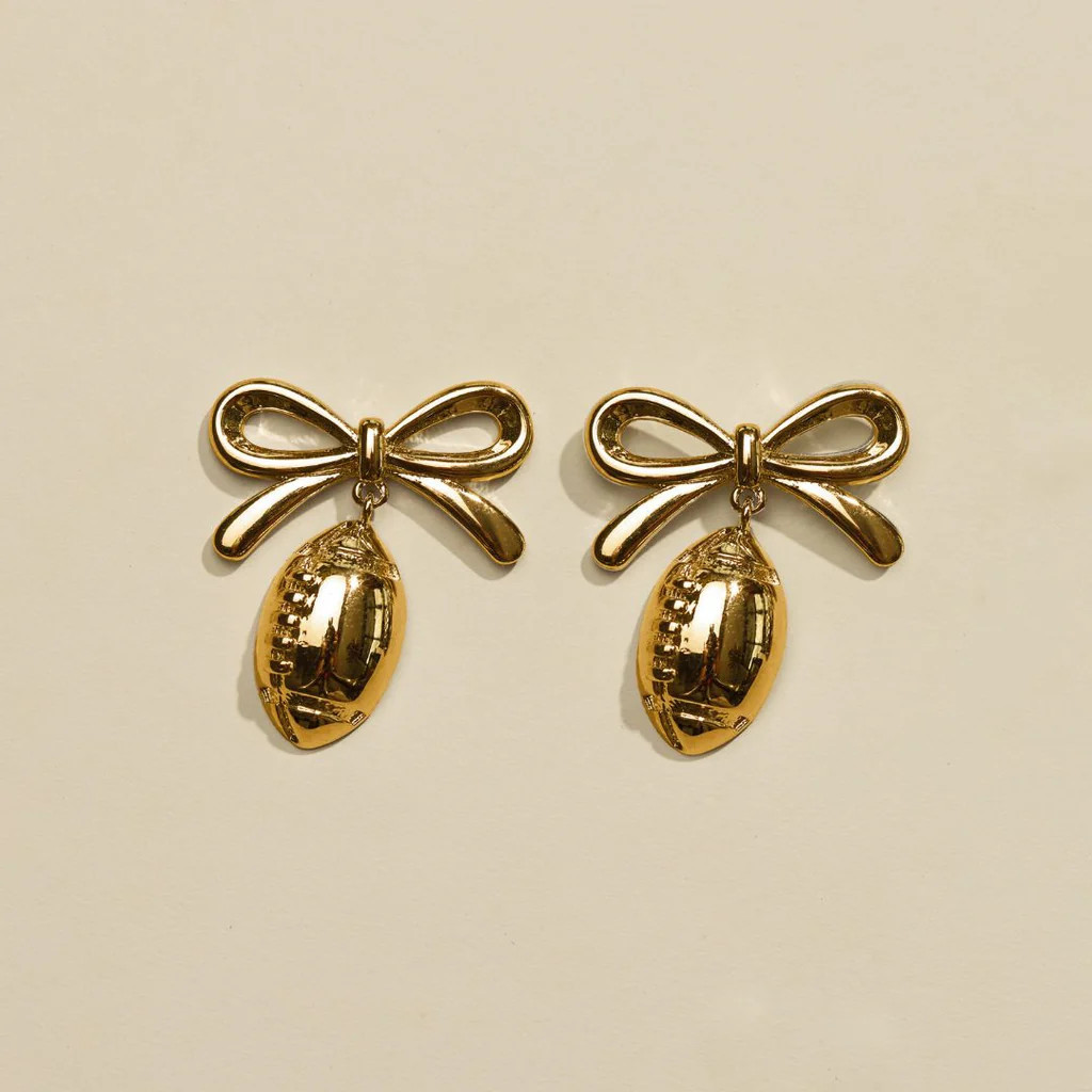 Gold Football & Bow Drop Studs | Nickel and Suede