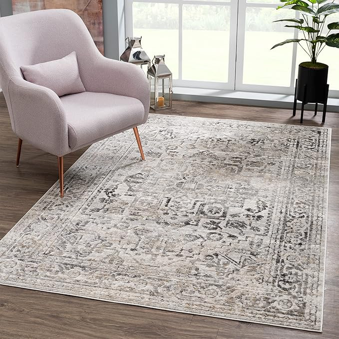 Bloom Rugs Troya Gray/Pebble 5x7 Rug - Traditional Persian Area Rug for Living Room, Bedroom, Din... | Amazon (US)