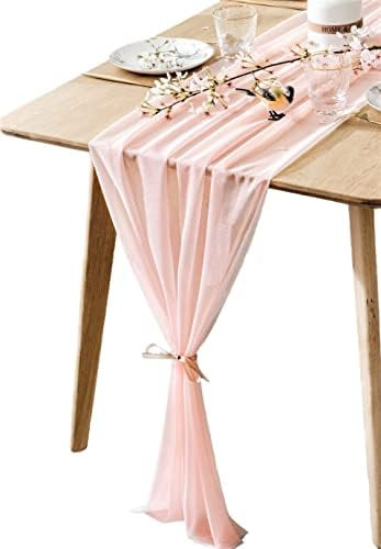 BOXAN Gorgeous Blush Peach Sheer Table Runner 30x120 Inch for Light Peach Romantic Wedding Decor, Br | Amazon (US)