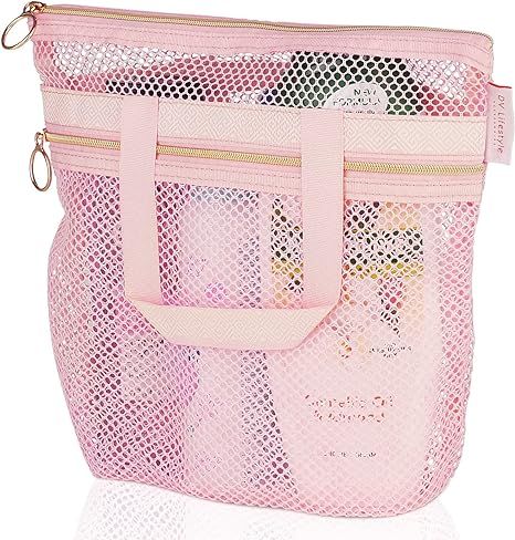 Mesh Shower Caddy 10.2x9.9'' Quick Dry Shower Bag with Zipper & 2 Pockets. Portable Shower Tote, ... | Amazon (US)