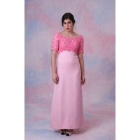 Vintage 60's Flower Applique Low Back Empire Waist Pink Prom Bridal Dress with Train | Etsy (US)