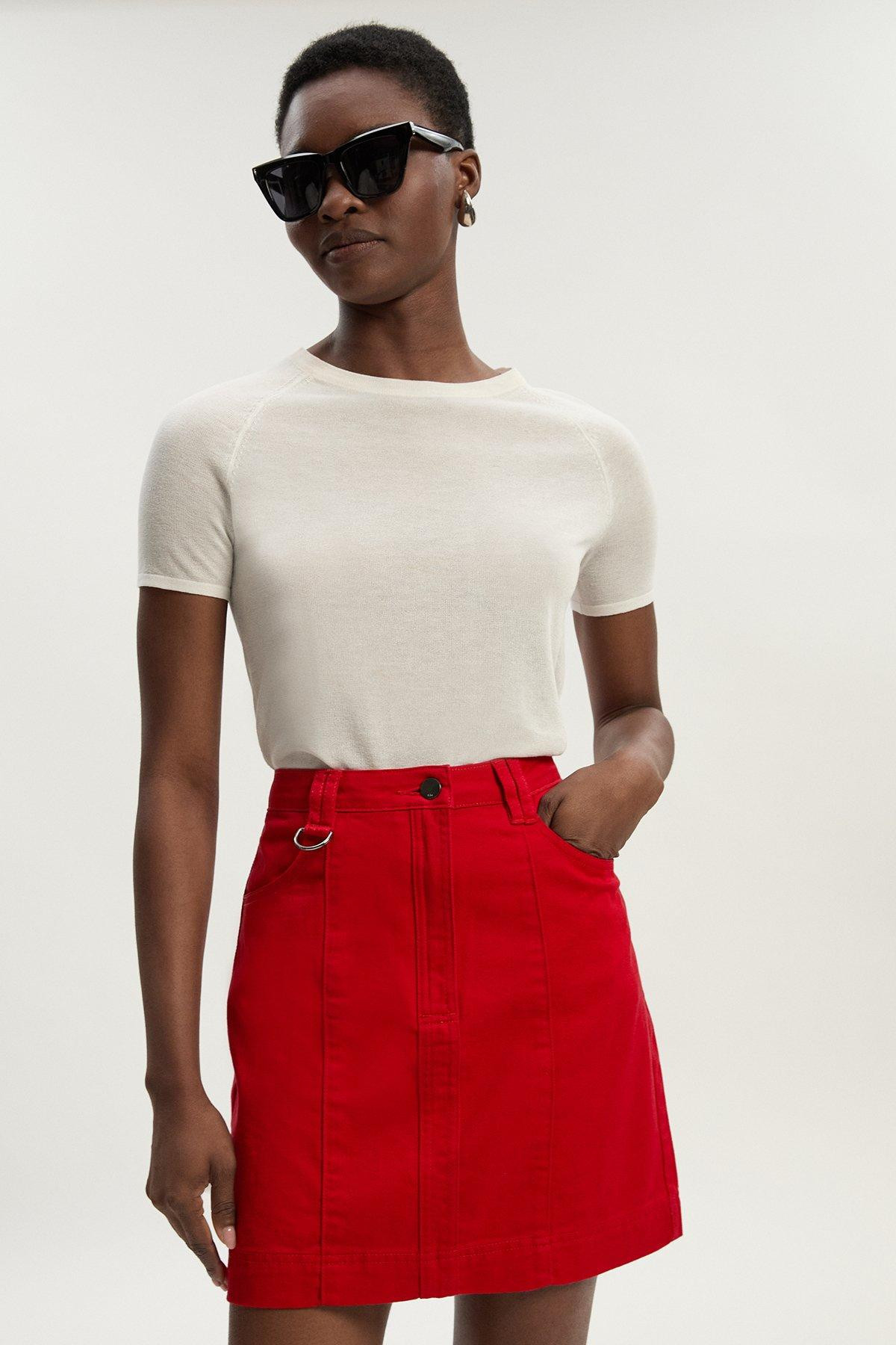 Denim Seamed Mini Skirt | Karen Millen UK + IE + DE + NL