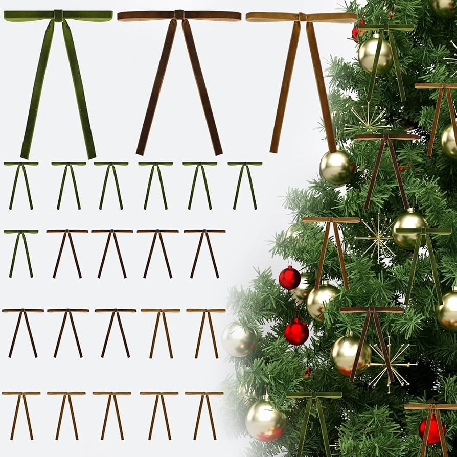 24 Pcs Velvet Christmas Bows, Christmas Wreath Bow Bulk Ribbon Velvet Wreath Bows Christmas Handm... | Amazon (US)