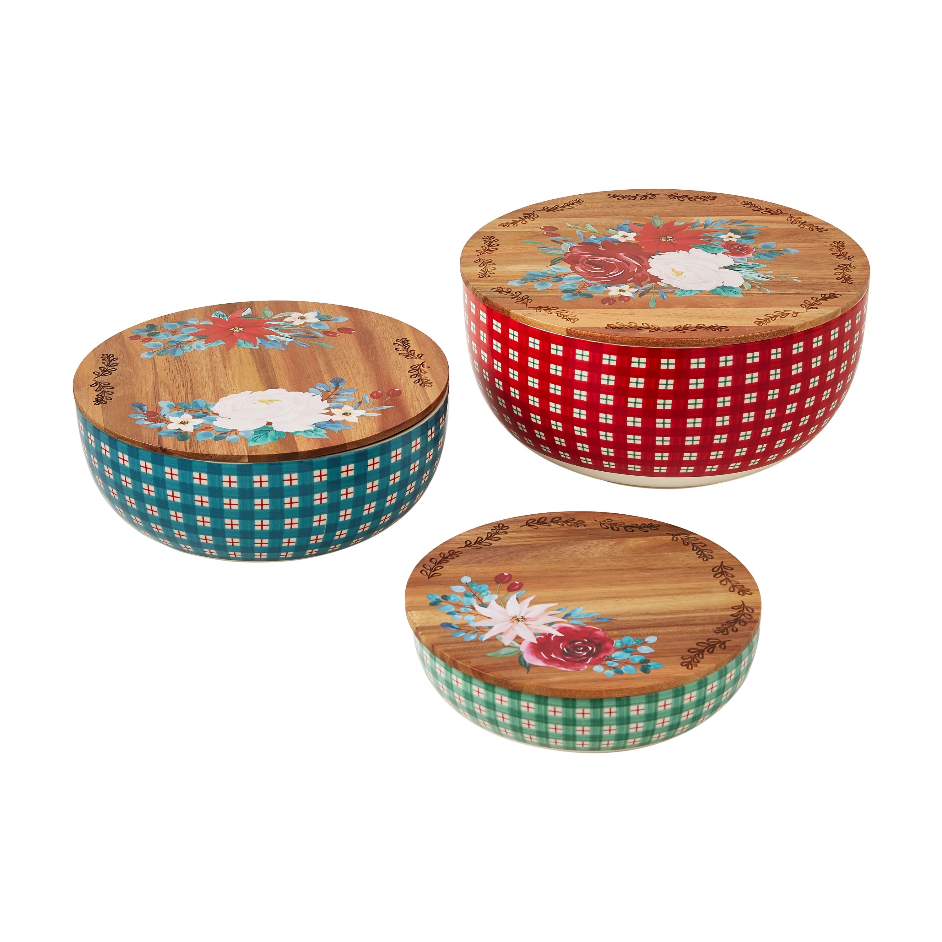 The Pioneer Woman Wishful Winter 6-Piece Ceramic Bowl with Wooden Lid Set | Walmart (US)