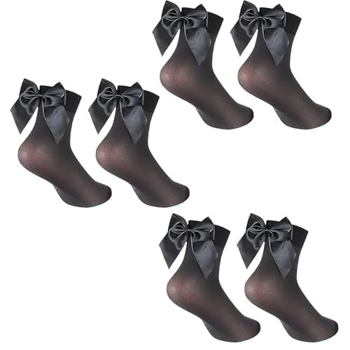 Laueob Bow Socks Women 3 Pairs Glitter Socks Sparkling Sheer Black Crew,Socks with Bows for Women Cute Satin Bows,Lace Trim,Sparkly Socks Women Girly Shimmer for Dressy & Casual Wear | Amazon (US)