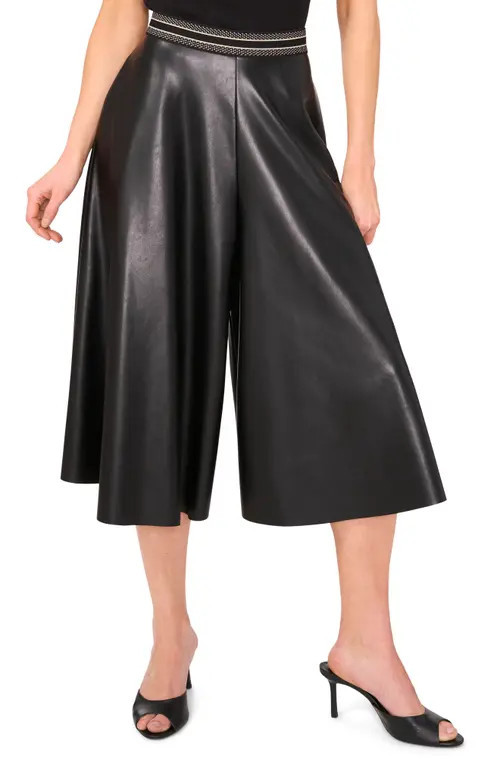 Vince Camuto Faux Leather Crop Wide Leg Culotte Pants in Rich Black at Nordstrom, Size Large | Nordstrom