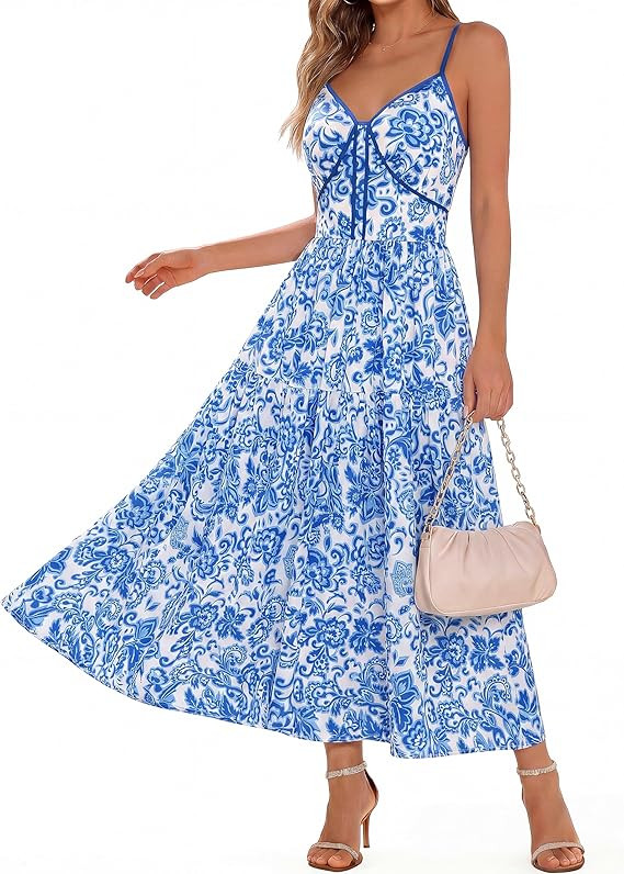 GRACE KARIN 2026 Women's Spaghetti Strap Resort Wear, Summer Beach Maxi Sundress, Floral Vacation... | Amazon (US)