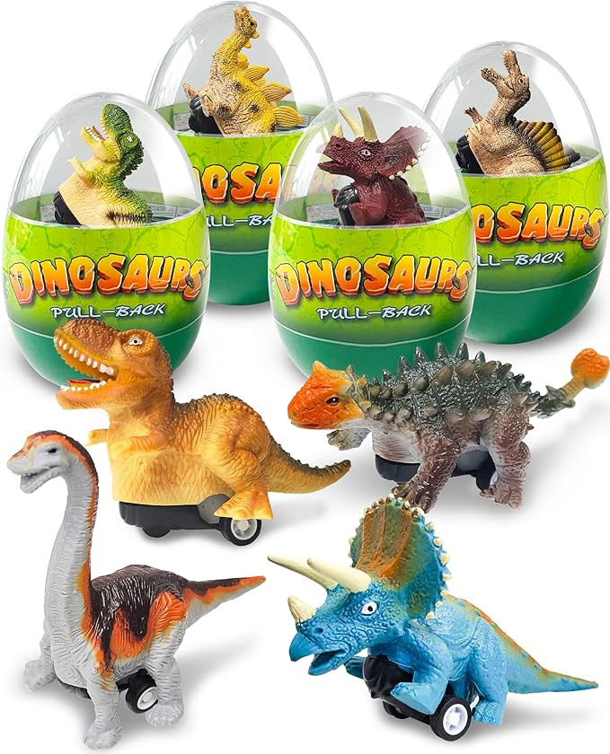 4 Pack Dinosaur Pull Back Cars, Toddler Easter Basket Stuffers Gifts Party Favors, Prefilled East... | Amazon (US)
