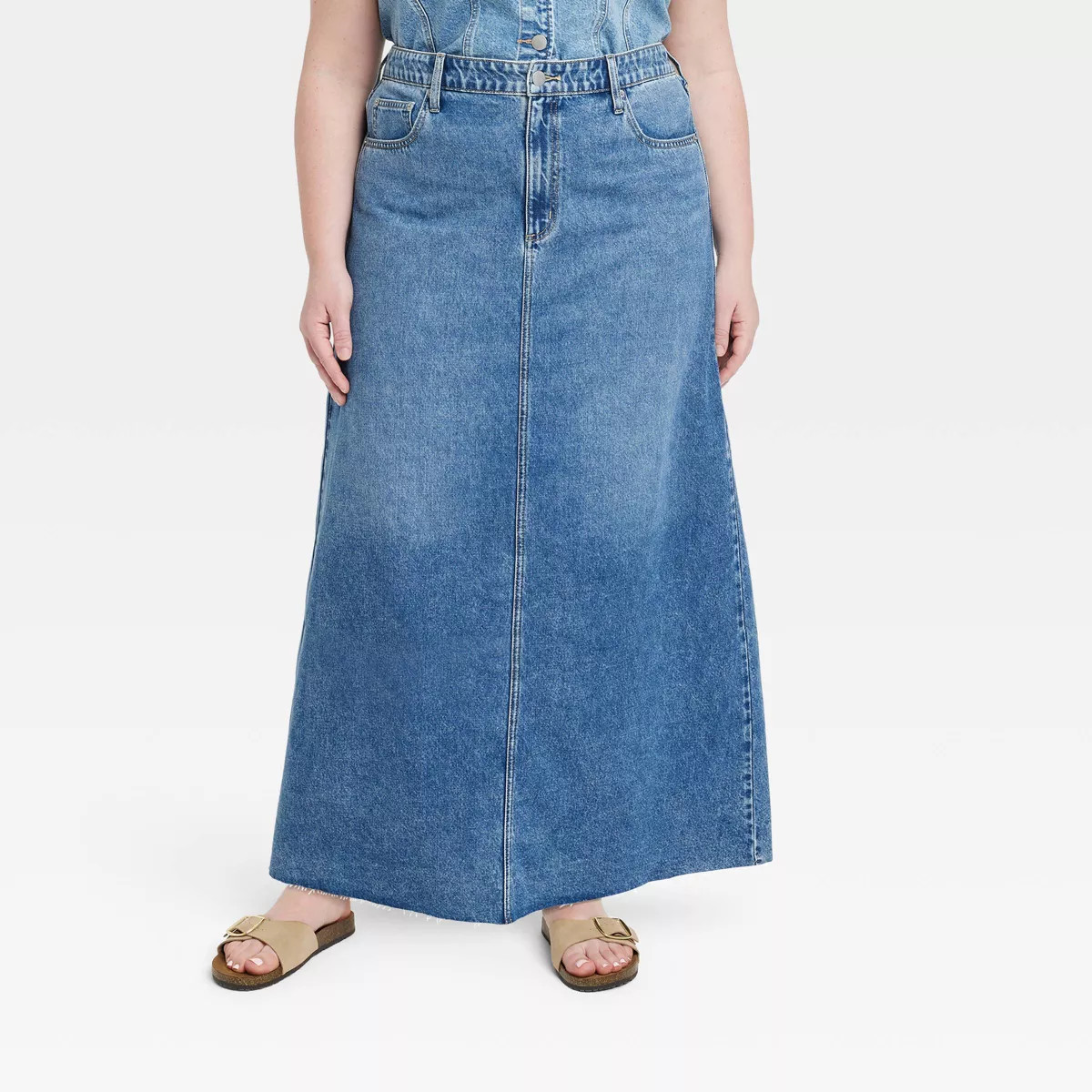 Women's High-Rise Front Slit Denim Maxi Skirt - Universal Thread™ Medium Wash | Target