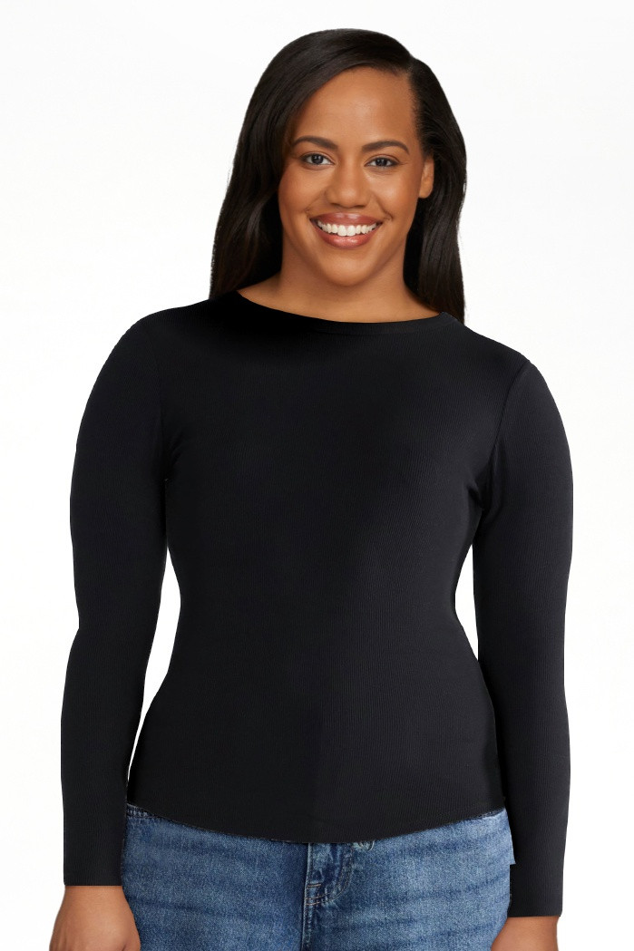 No Boundaries Ribbed Crewneck Tee with Long Sleeves, 1 or 2-Pack, Women's & Women's Plus | Walmart (US)