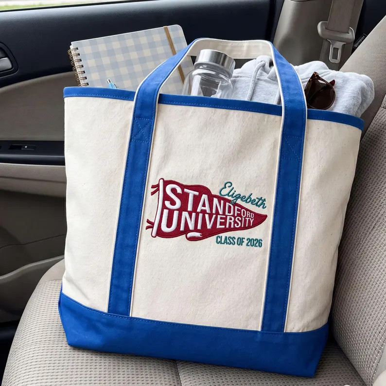Custom Embroidered College Tote Bag, Personalized University Pennant Canvas Bag, School Spirit Gi... | Etsy (Global)