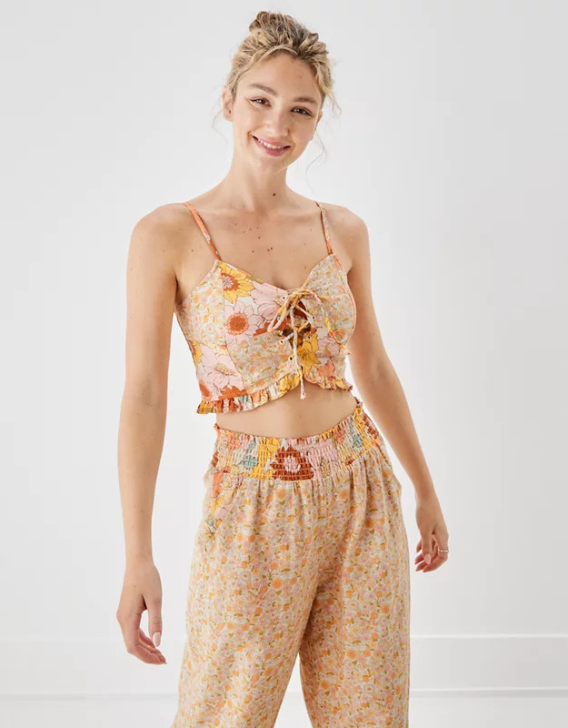 AE Cropped Lace-Up V-Neck Cami | American Eagle Outfitters (US & CA)