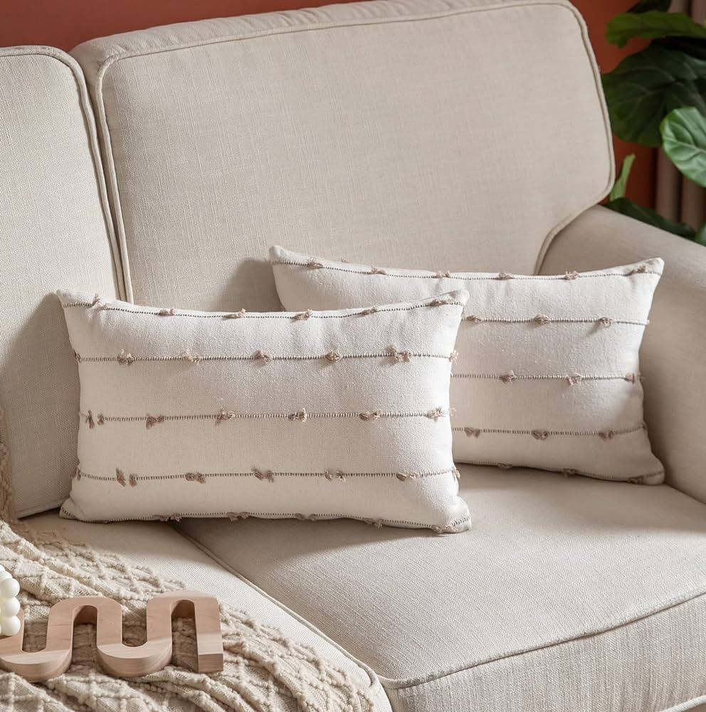 Caflife Boho Throw Pillow Covers 12x20 inches Beige and Natural, Set of 2 Modern Farmhouse Decora... | Amazon (US)