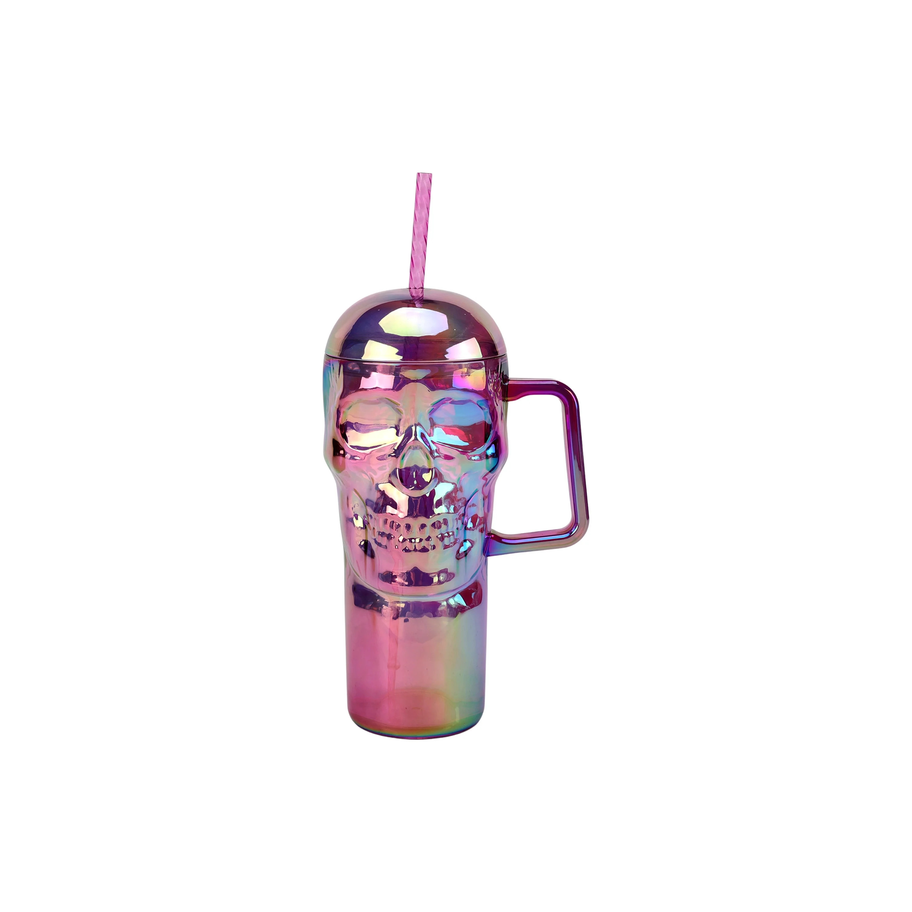 Way to Celebrate Halloween 30 oz Plastic Rainbow Iridescent Skull Tumbler with Straw, Purple Mult... | Walmart (US)