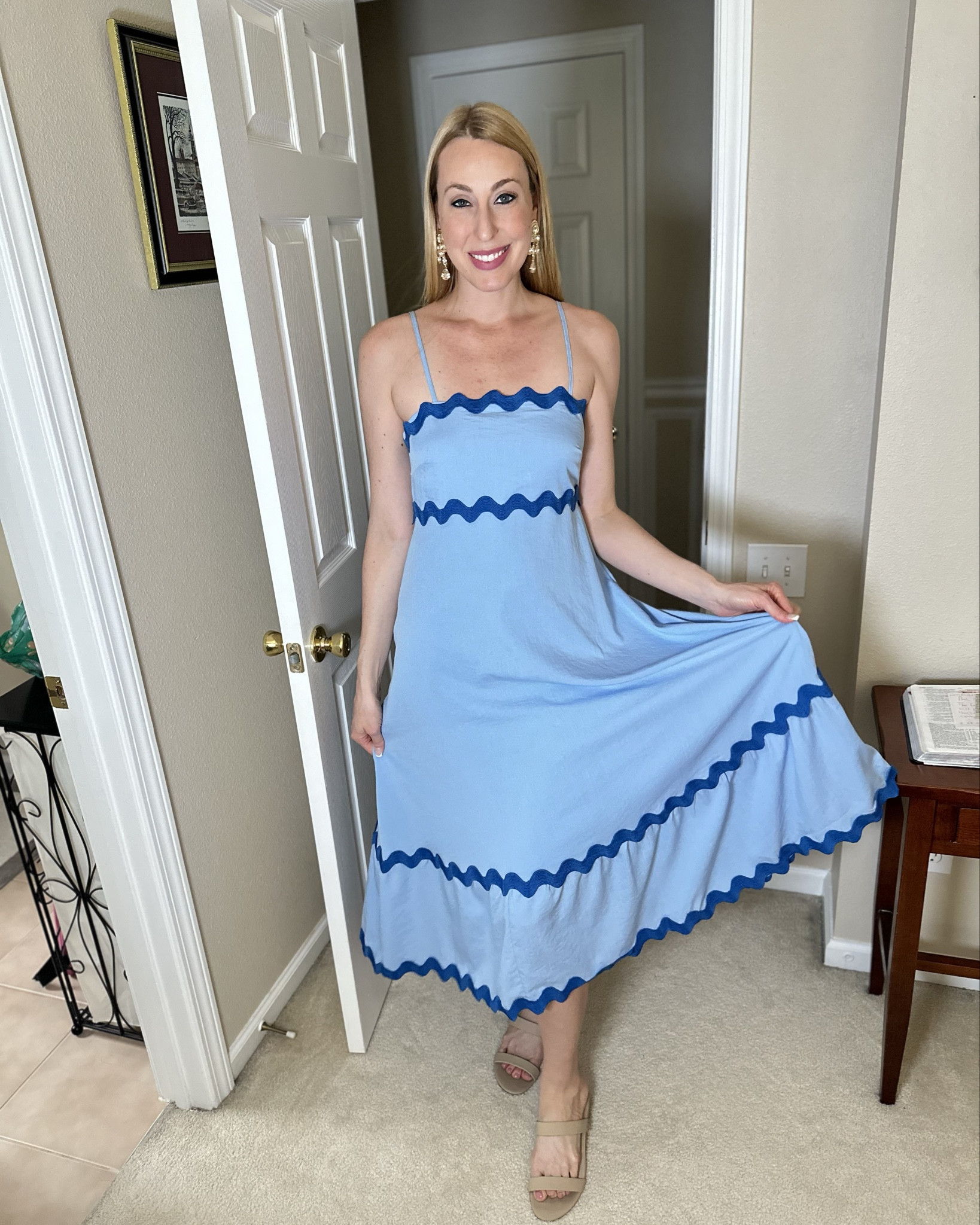 Blue Summer Midi Dress 
🩵 the fit is perfect 
🩵 stretchy in the bust and adjustable straps 
🩵 wearing size small

#LTKwedding #LTKfindsunder50 #LTKstyletip
