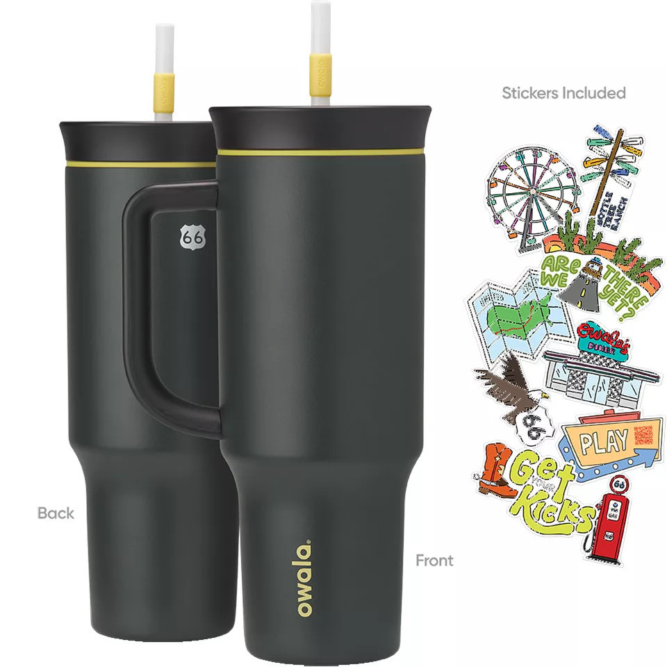 Owala 40 oz. Stainless Steel Straw Tumbler, Route 66 Black | Golf Galaxy
