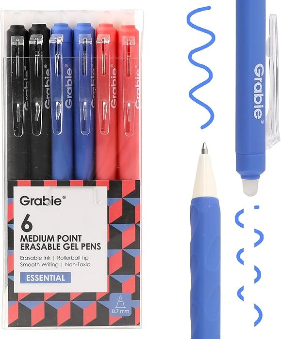 Grabie Erasable Gel Pens, Medium Point 0.7 mm Erasable Pens, Make Mistakes Disappear for Drawing ... | Amazon (US)