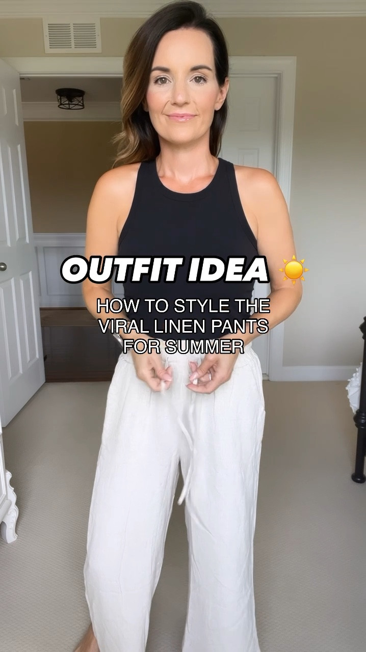 It’s linen season ladies ☀️ 

This is how I styled the viral linen pants for summer ☀️ they are very light and breezy, perfect for the dog days of summer. Wearing size s. They are supposed to be cropped and shorter. 

•Fitted light black workout tank top that’s breathable and helps with sweat on those hot days . 

• Sandals are a designer inspo pair that are on sale right now and come in a few colors. I sized up half a size in the sandals from my regular size. 
• Bag is old from Walmart but I found a super similar bag that I included. 
• Chambray top to add a little layer and texture. It’s too hot during the day where I live but nice to have on a cool summer night. 
• Sunglasses come in a bunch of colors and are inexpensive. If you’re like me and either lose, scratch or break sunnies, these are great! 

#LTKStyleTip #LTKFindsUnder50 #LTKTravel