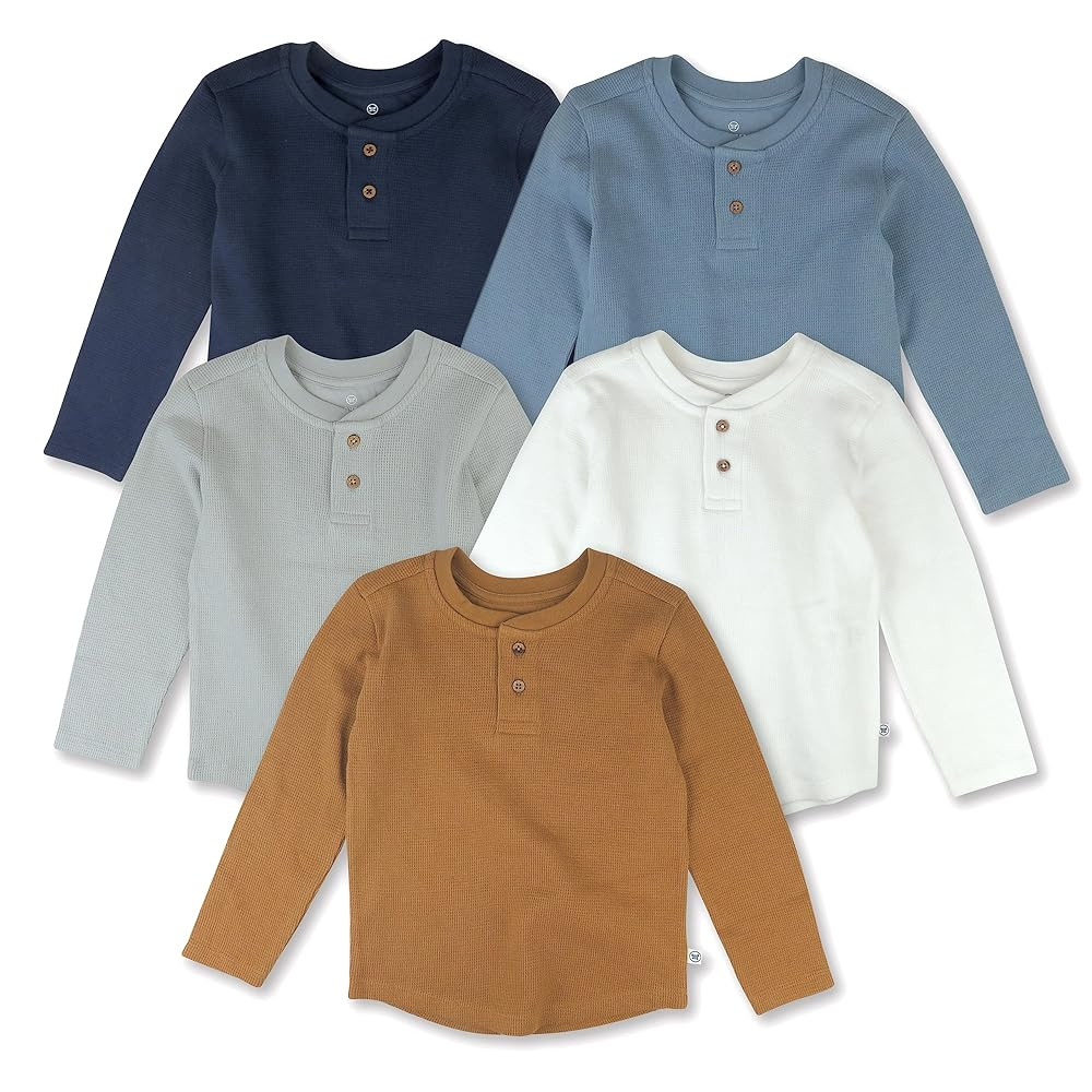 HonestBaby 5-pack Waffle Henley Long Sleeve Shirts 100% Organic Cotton for Infant Baby and Toddle... | Amazon (US)