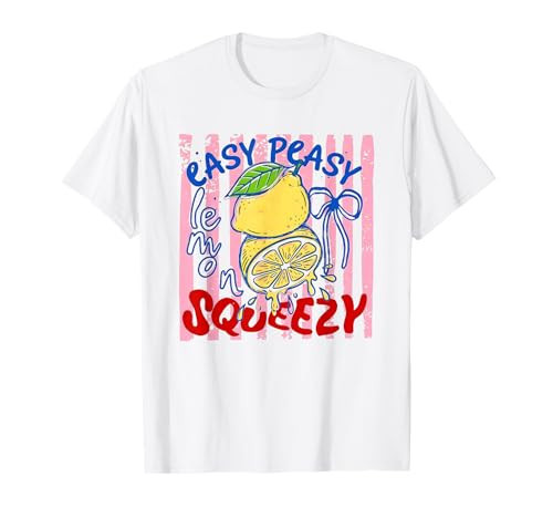 Easy Peasy Lemon Squeezy Stripe Summer Lemonade Coquette Bow T-Shirt | Amazon (US)
