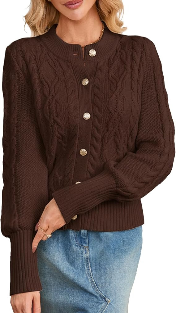 YEXPINE Women's Cardigan Sweater Button Down Long Sleeve Fall Jacket Short Chunky Cable Knit Open... | Amazon (US)