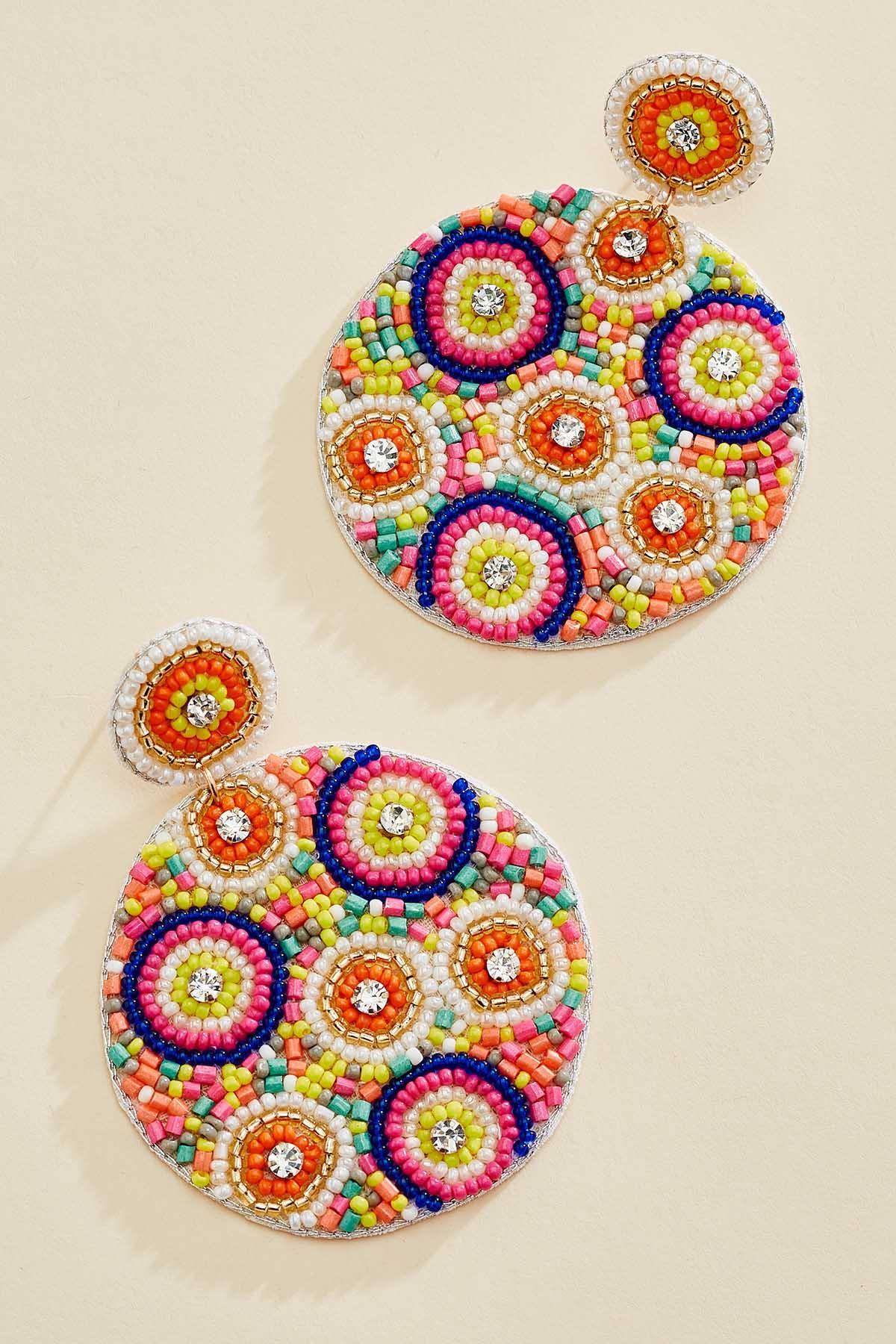 multicolor seedbead disc earrings | Versona