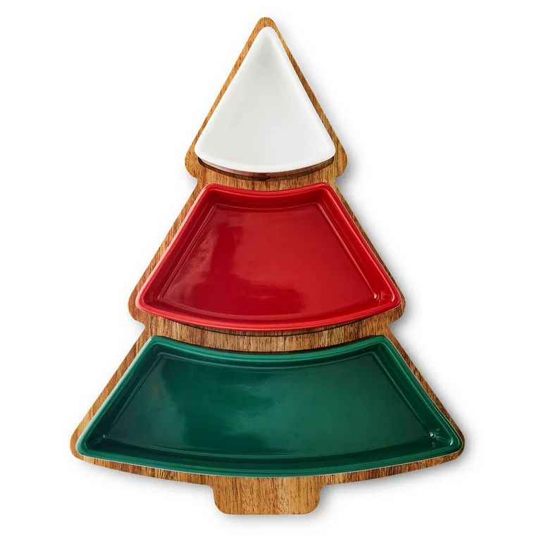 Acacia Wood Christmas Tree Charcuterie Tray with Ceramic Bowls, 4 Pieces, by Holiday Time - Walma... | Walmart (US)