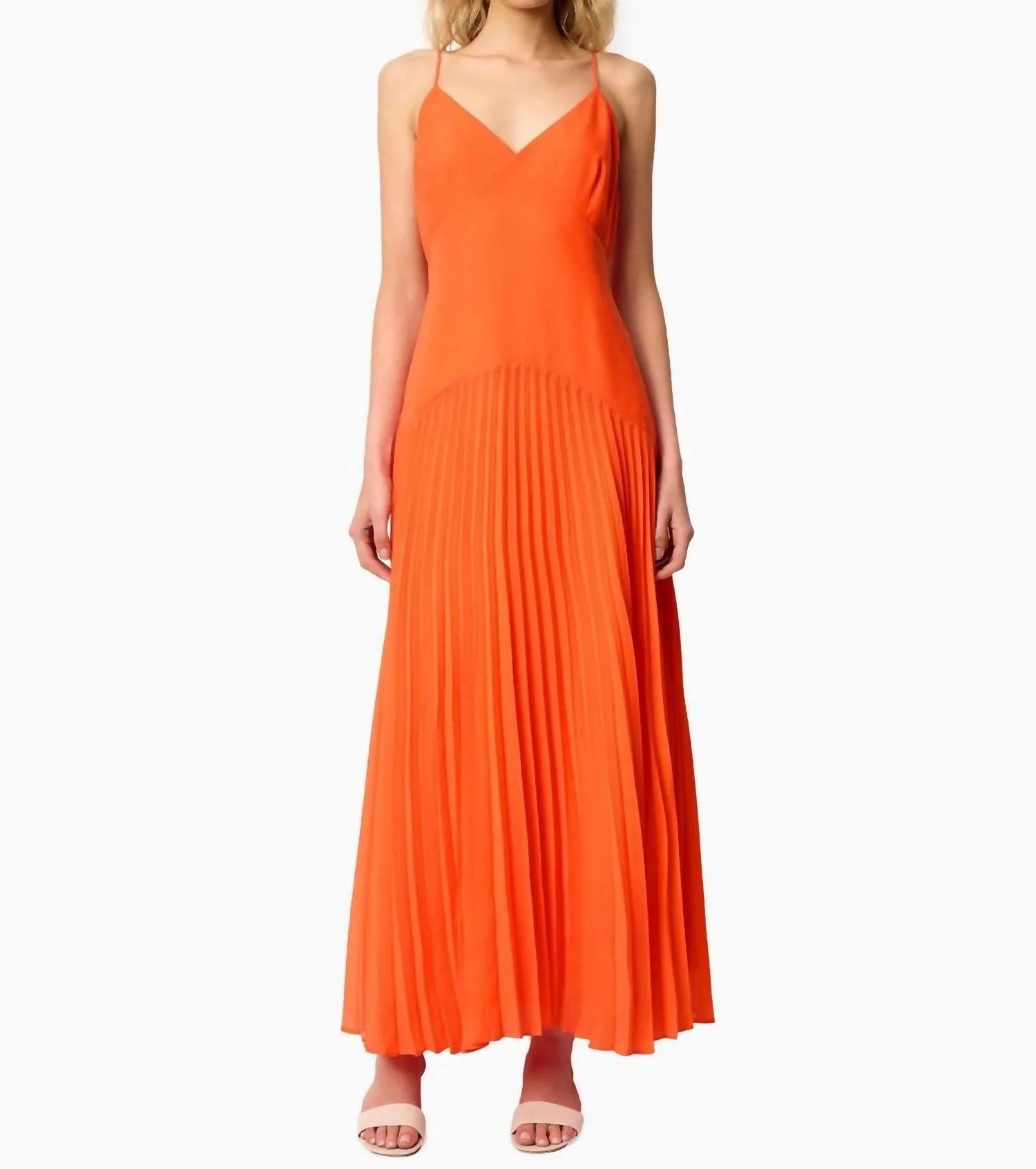 Jennelyn Chiffon Pleated Gown In Clementine | Shop Simon