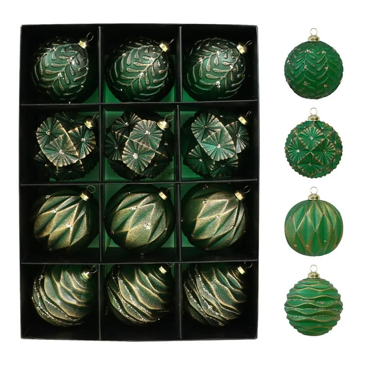 12PCS Green and Gold Rustic Christmas Ball Ornaments, 3.14" Vintage Shatterproof Xmas Tree Decora... | Walmart (US)