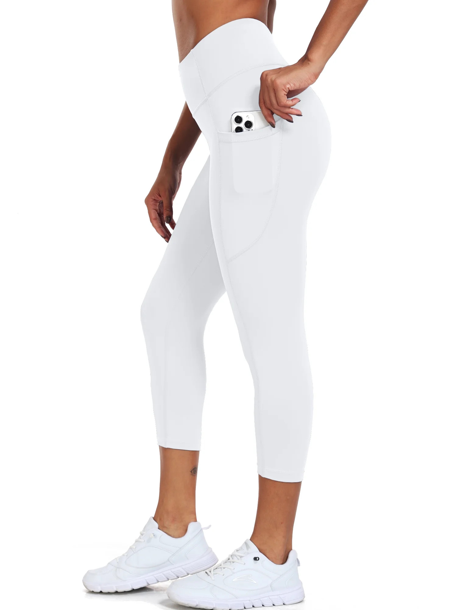 NELEUS Womens High Waist Capri Yoga Leggings Cropped Pant for Workout with Two Pockets,White,US S... | Walmart (US)