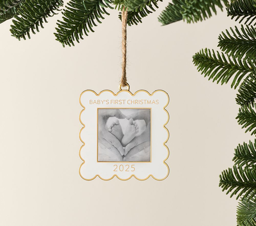 Baby's First Christmas Scallop Enamel Frame Ornament | Pottery Barn Kids