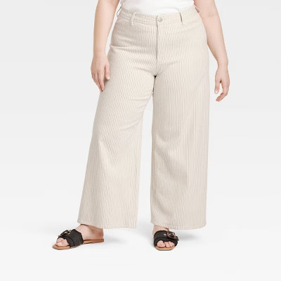 Women's High-Rise Sailor Wide Leg Ankle Jeans - Universal Thread™ Cream Striped 22: Plus Size, Cotton-Spandex Blend, Relaxed Fit, Denim | Target
