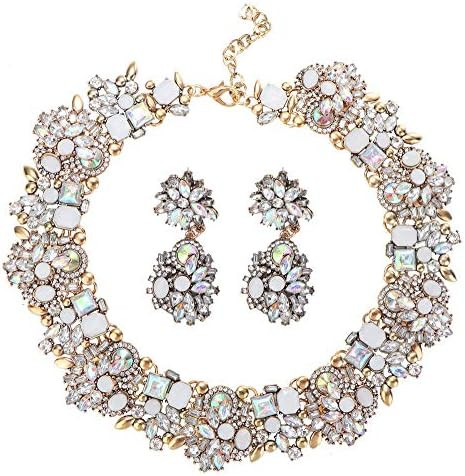 JOERICA Bib Statement Necklace for Women Chunky Choker Necklace and Earrings Set Vintage Rhinesto... | Amazon (US)