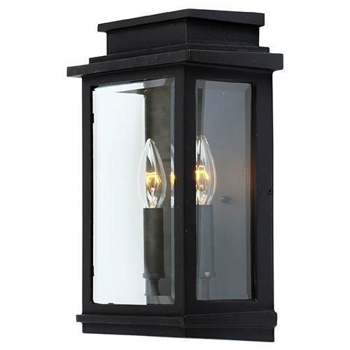 Fremont Black Two-Light 13.5-Inch High Outdoor Wall Sconce | Bellacor