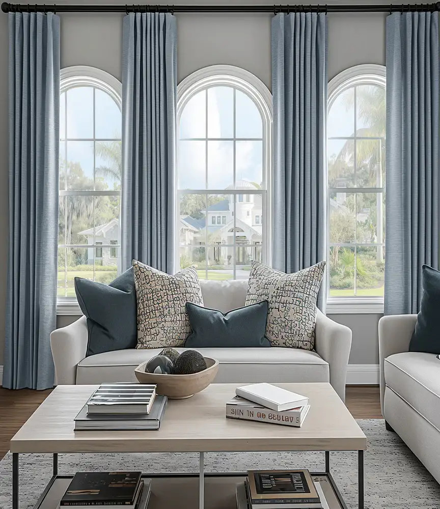 Gulf Blue Bellino Textured Faux Linen Custom Curtain | Half Price Drapes
