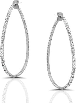 Humble Chic Cubic Zirconia Hoop Earrings for Women - Simulated Diamond Teardrop Post Back Stateme... | Amazon (US)