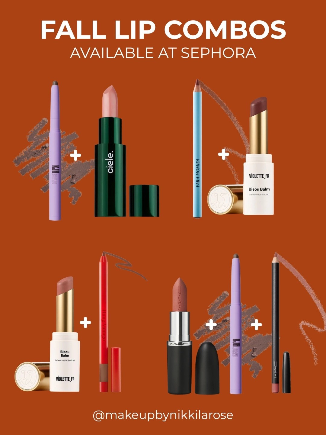 My Fall Inspired Lip combos I’ll be grabbing all season long are linked here! Available @Sephora 
Become a beauty insider member today and start earning points on every purchase! #sephora #sephorapartner #sephorahaul