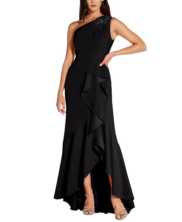 Adrianna Papell One-Shoulder Beaded Ruffled Gown & Reviews - Dresses - Women - Macy's | Macys (US)