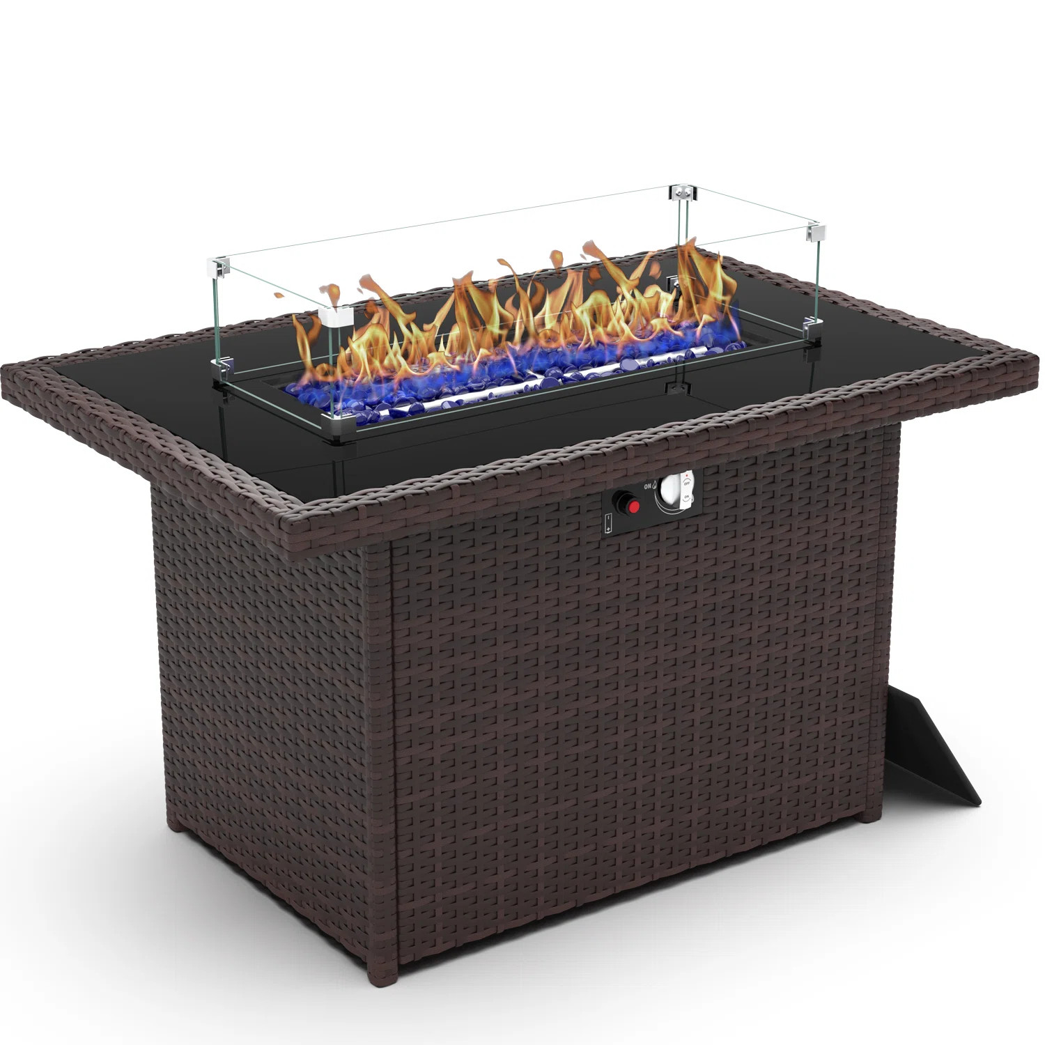 LayinSun 44" Propane Gas Fire Pit Table, 55000 Btu Rectangular Fire Pit With Glass Wind Guard For... | Wayfair North America