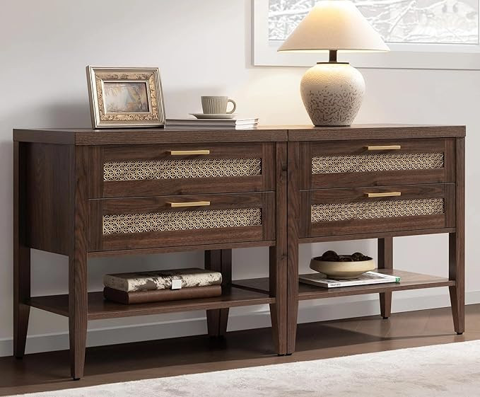 SICOTAS Juego de 2 mesitas de noche grandes con cajones y estante, mesita de noche rústica para ... | Amazon (US)