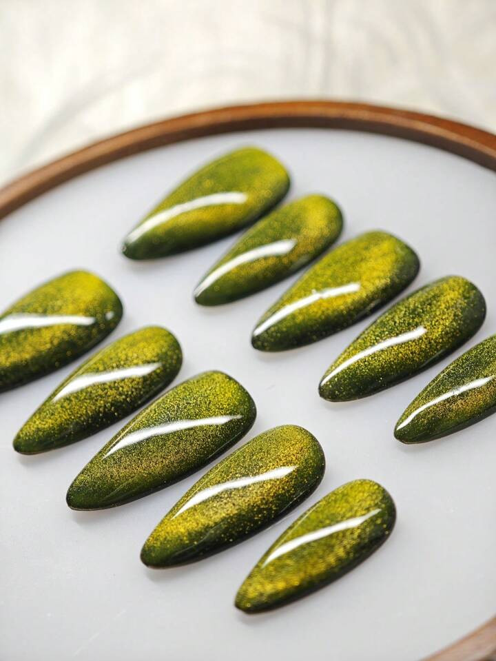 Purely Handmade 10-Piece Fluorescent Yellow-Green Manicure With Long Almond Nails, Detachable And... | SHEIN