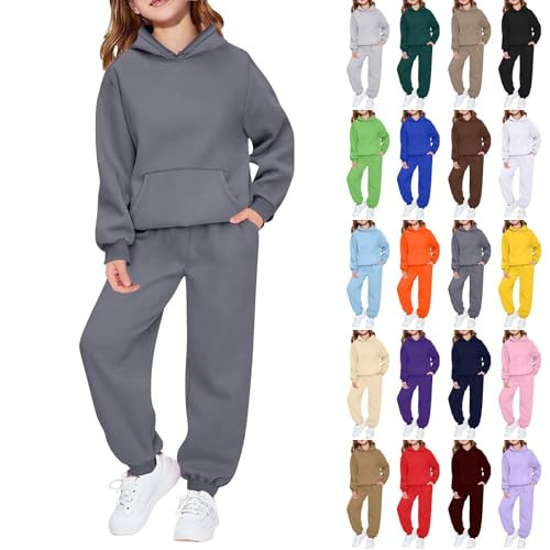 comfort sweat set,Girls Sweatsuit Set 2 Piece Soft Long Sleeve Hoodie Sweatshirt and Sweatpants for Kids Fall Clothes Athletic Sweat Suit(1-Coffee, 13-14 Years) | Amazon (US)