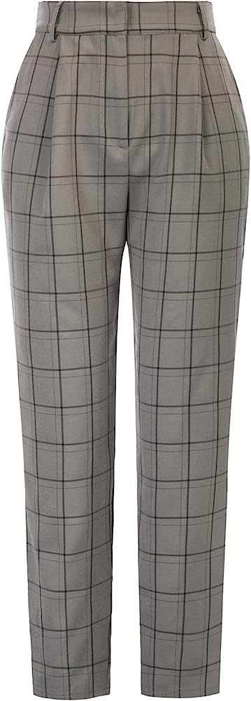 GRACE KARIN Women's Ankle Length Pants with Pockets Plaided OL Elastic Waist | Amazon (US)