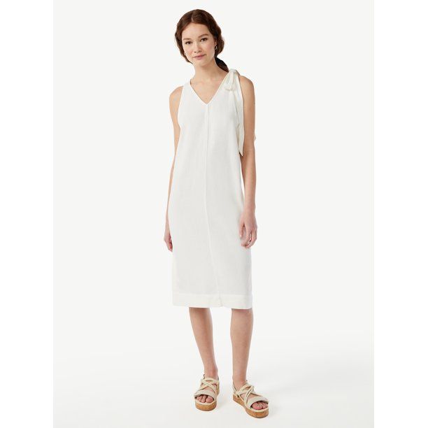 Free Assembly Women's V-Neck Dress with Tie Strap - Walmart.com | Walmart (US)