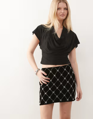 Miss Selfridge embellished velvet mini skirt in black | ASOS (Global)
