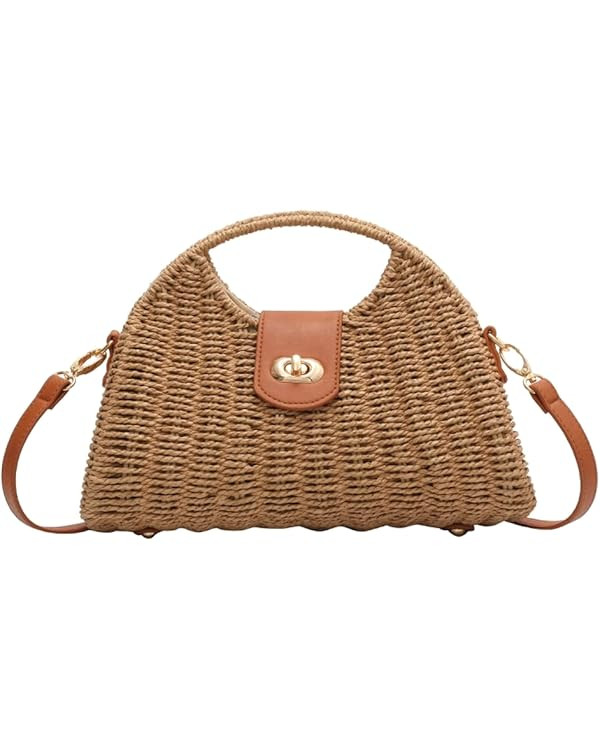 Summer Straw Bag for Women Straw Hand-woven Top-handle Handbag Crossbody Tote Clutch Bags for Tra... | Amazon (US)