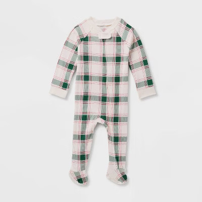 Baby Plaid Ribbed Holiday Matching Family Footed Pajama - Wondershop™ Cream | Target