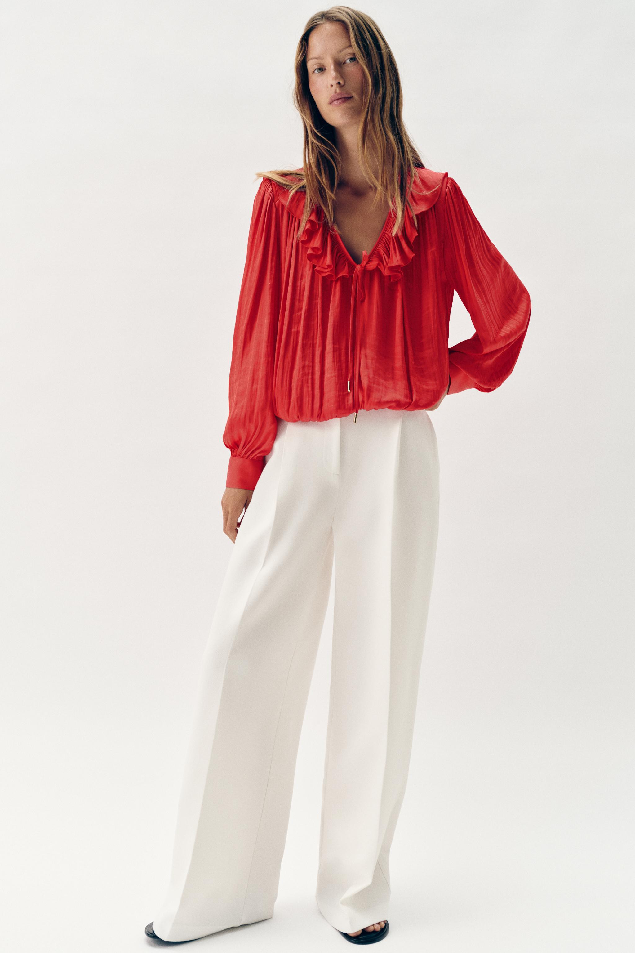 SATIN BLOUSE WITH RUFFLES AND SHOULDER PADS | Zara UK