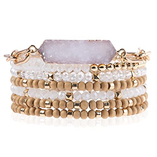 RIAH FASHION Bohemian Acrylic Druzy Multi-Layer Bead Statement Bracelet - Versatile Faux Stone Pe... | Amazon (US)